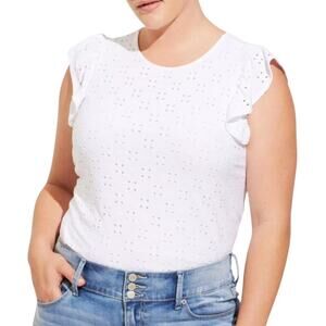 Torrid Pullover Boho Y2K Eyelet Jersey Crew Neck Ruffle Blouse White Top Size 2X